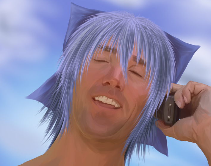 ni (ippozenshin), billy herrington, cirno, gachimuchi pants wrestling, real life, touhou, wrestling (series), 1boy, cellphone, crossover, genderswap, genderswap (ftm), male focus, meme, parody, phone, real life insert, solo, what
