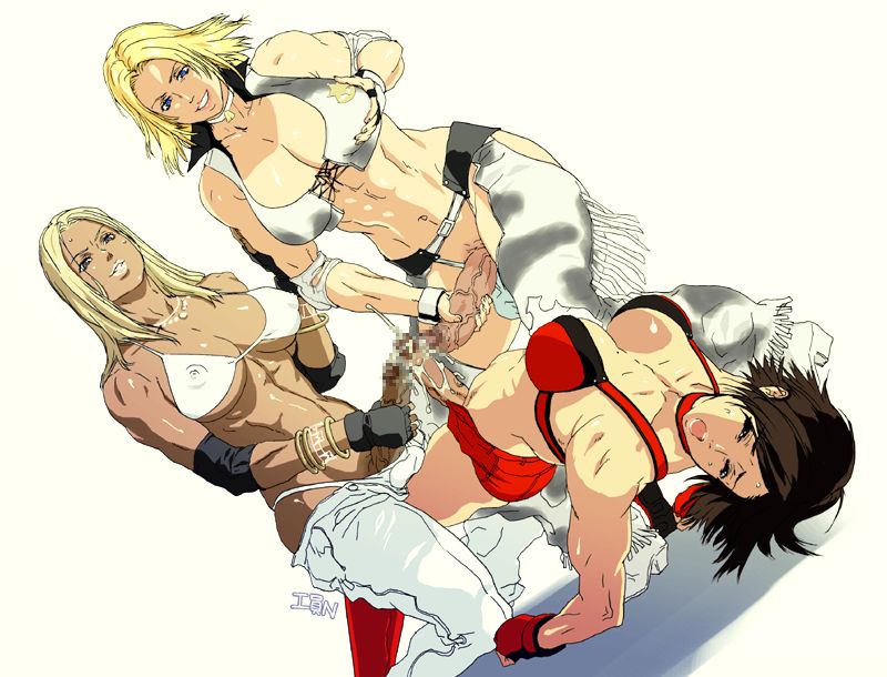 aisha (rumble roses), dixie clemets, hinomoto reiko, rumble roses, artist request, 3futa, abs, bikini, breasts, censored, chaps, covered erect nipples, cum, ejaculation, erection, frottage, futa with futa, futanari, grabbing another's breast, grabbing own breast, groping, kneeling, large breasts, large penis, masturbation, multiple futa, muscular, penis, sweat, swimsuit