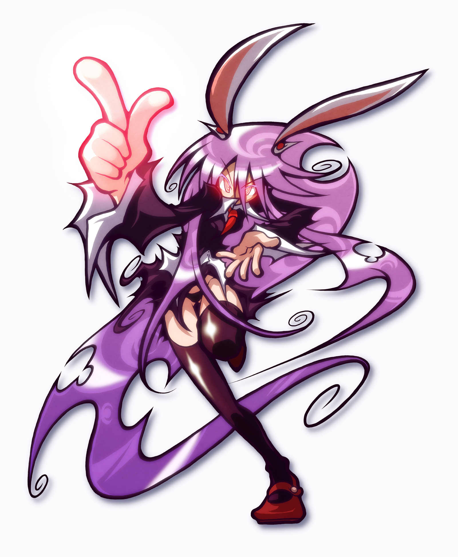 ichi (ichikai), reisen udongein inaba, touhou, highres, 1girl, animal ears, female focus, glowing, glowing eyes, long hair, panties, rabbit ears, solo, thighhighs, torn clothes, underwear, very long hair