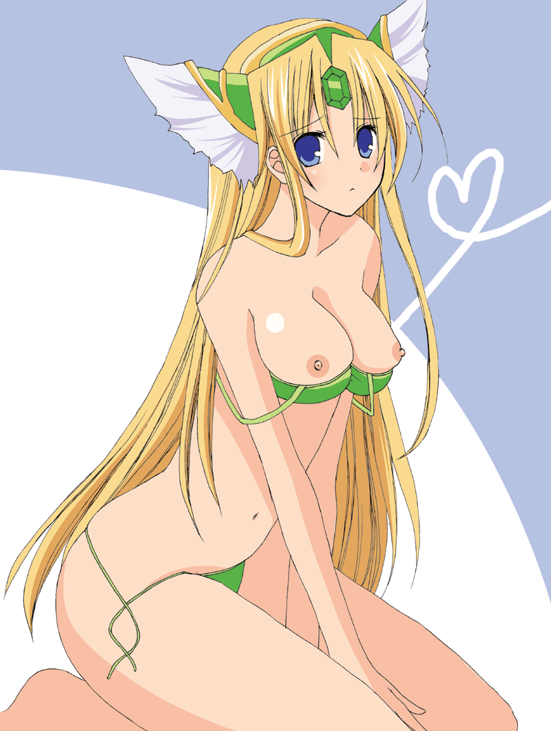 ya-shi, riesz, seiken densetsu, seiken densetsu 3, bad id, bad pixiv id, 1girl, bad anatomy, bikini, blonde hair, blue eyes, blush, breasts, head wings, heart, heart of string, helmet, long hair, medium breasts, nipples, poorly drawn, side-tie bikini bottom, swimsuit, undressing, very long hair, winged helmet, wings