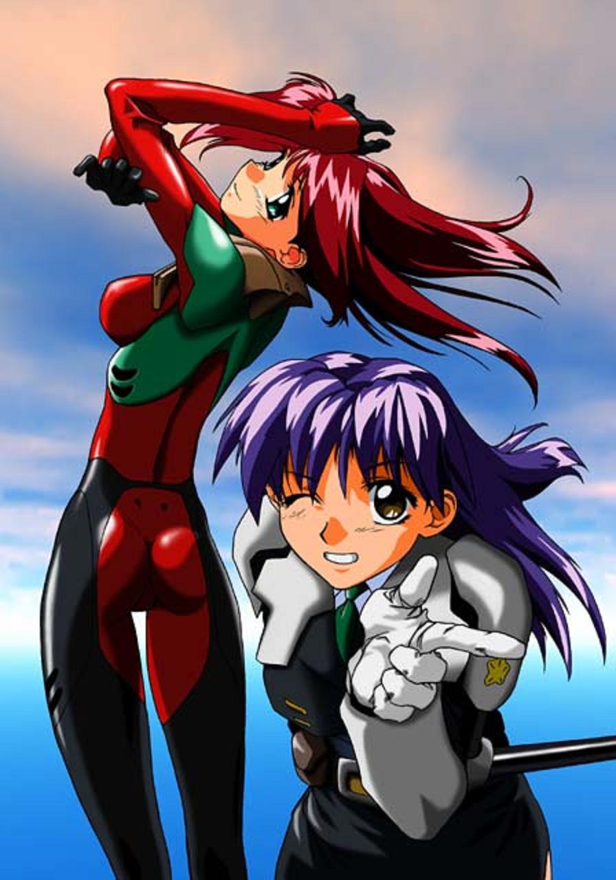 highres, tagme, backguiner, bodysuit, police, purple hair, red hair, wink