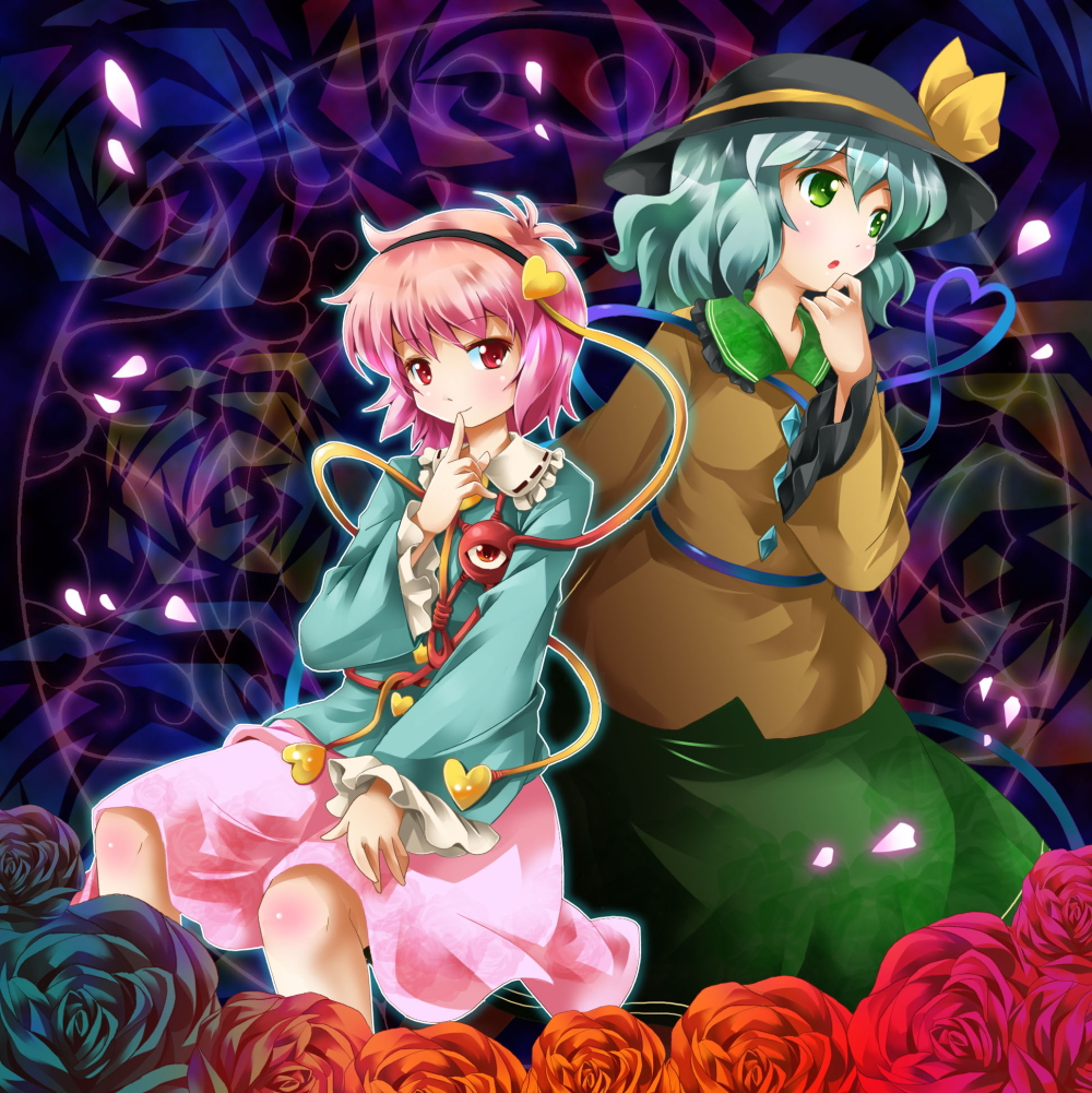 michii yuuki, komeiji koishi, komeiji satori, touhou, bad id, bad pixiv id, 2girls, female focus, multiple girls, siblings, sisters