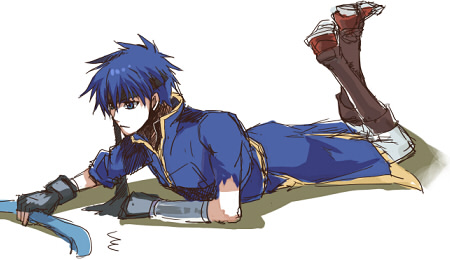 ike (fire emblem), ranulf (fire emblem), fire emblem, fire emblem: path of radiance, fire emblem: radiant dawn, nintendo, lowres, blue eyes, blue hair, gloves, headband, male focus, solo, tail