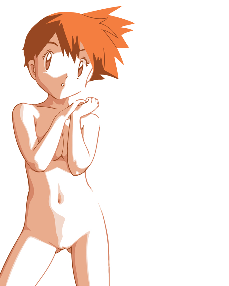 misty (pokemon), nintendo, pokemon, pokemon (anime), pokemon (classic anime), 1girl, brown eyes, cowboy shot, female focus, loli, nude, orange hair, pussy, retro artstyle, short hair, solo, uncensored
