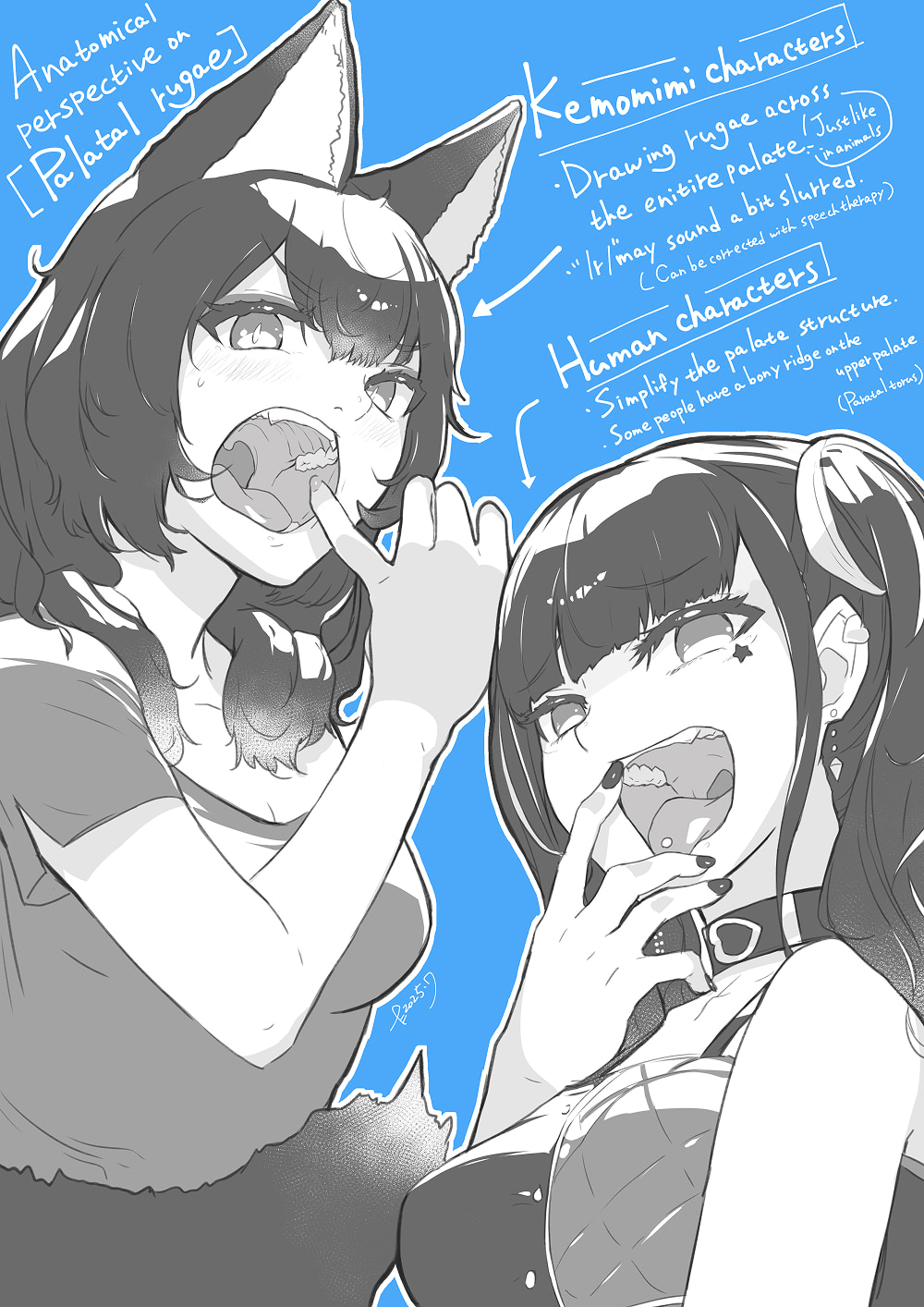 tagme, 2girls, animal ears, breasts, medium breasts, multiple girls, open mouth, oral, piercing, tongue, tongue piercing