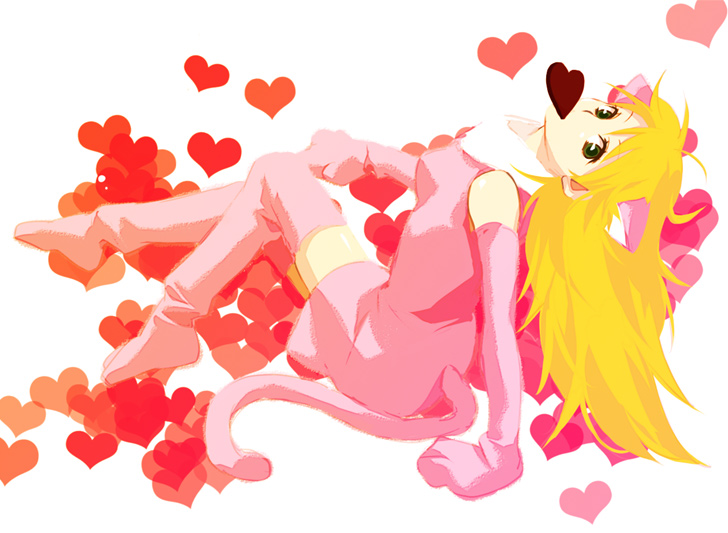 dorei k, hoshii miki, idolmaster, idolmaster (classic), idolmaster 1, bad id, bad pixiv id, 00s, 1girl, animal ears, cat ears, cat girl, cat tail, chocolate, detached sleeves, female focus, full body, heart, solo, tail, thighhighs, zettai ryouiki