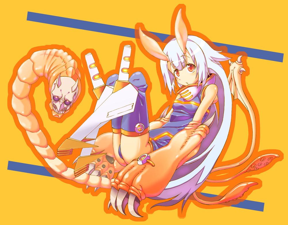 is ii, original, silver hair, bad id, bad pixiv id, claws, long hair, orange eyes, solo