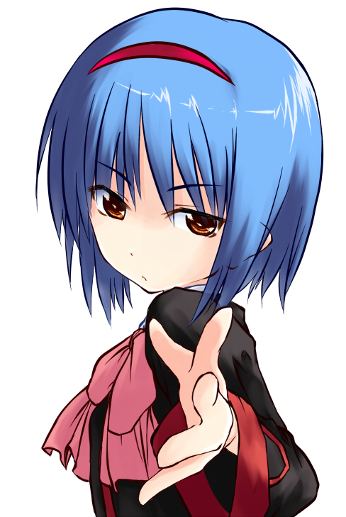 asterisk (asterism), nishizono mio, little busters!, 1girl, blue hair, bow, female focus, hairband, pink bow, ribbon, school uniform, solo