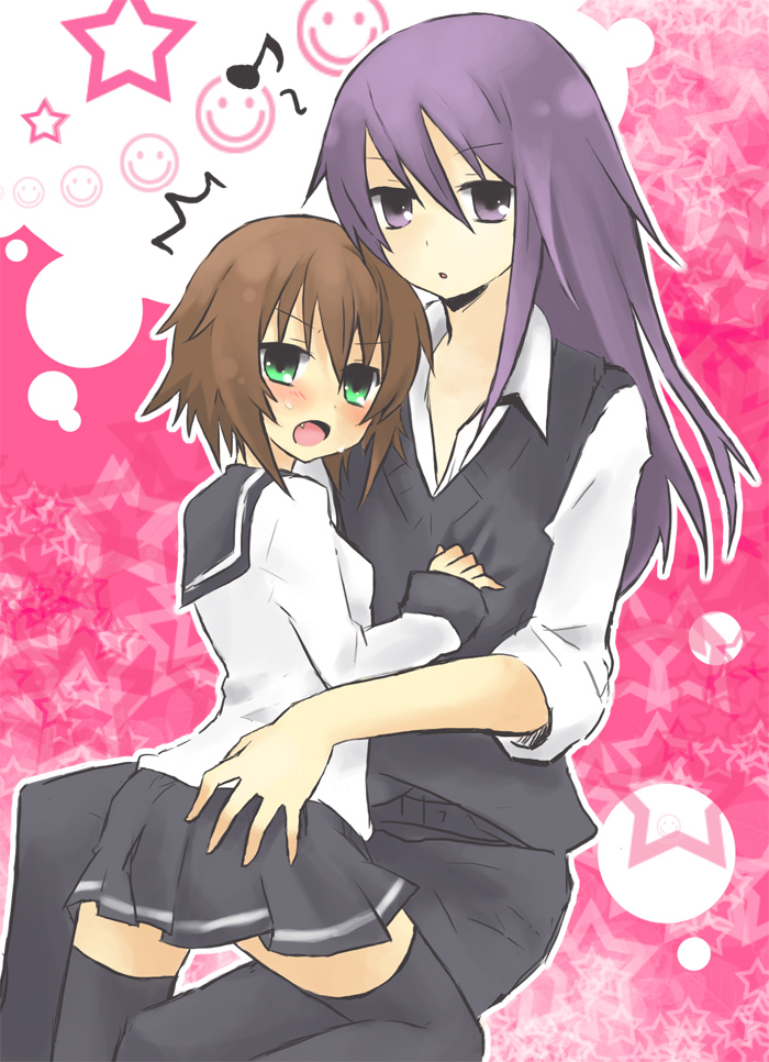 hinazaki, rita mordio, yuri lowell, tales of (series), tales of vesperia, ass grab, bad id, bad pixiv id, 00s, 1boy, 1girl, ass, black hair, blush, bob cut, brown hair, green eyes, hetero, school uniform, skirt, thighhighs, zettai ryouiki