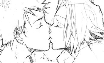 gokudera hayato, yamamoto takeshi, katekyo hitman reborn!, lowres, 00s, 2boys, 8059, kiss, lips, male focus, multiple boys, outline, sketch, yaoi