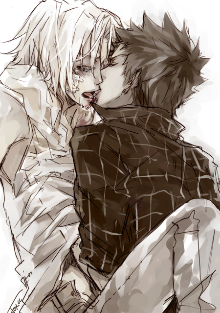 gokudera hayato, yamamoto takeshi, katekyo hitman reborn!, 00s, 8059, blood, licking, lips, male focus, saliva, tongue, yaoi