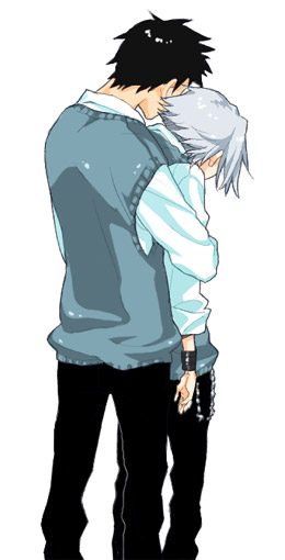 gokudera hayato, yamamoto takeshi, katekyo hitman reborn!, silver hair, 00s, 8059, black hair, couple, hug, male focus, yaoi