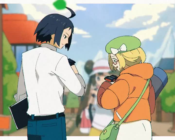 miiyokoe, bianca (pokemon), cheren (pokemon), rosa (pokemon), nintendo, pokemon, pokemon adventures, pokemon bw2, pokemon masters ex, animated, tagme, video, 1boy, 2girls, ahoge, bag, belt, black belt, black hair, blonde hair, blue pants, blurry, building, cloud, eye contact, falling leaves, glasses, green bag, green hat, hat, hood, hood down, hooded jacket, jacket, leaf, long sleeves, looking at another, multiple girls, orange jacket, pants, red-framed eyewear, semi-rimless eyewear, shirt, short hair, shoulder bag, sky, white shirt, xtransceiver