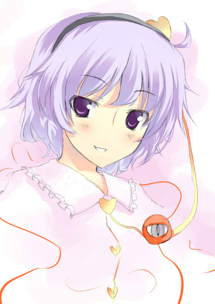 teru teru, komeiji satori, touhou, 1girl, eyeball, female focus, hairband, heart, purple hair, sketch, solo