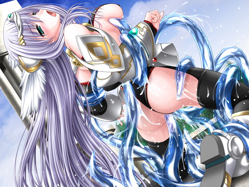 anal, breasts, censored, grabbing another's breast, green eyes, groping, long hair, open mouth, rape, seirei kishi aquael uff5ereizoku no hanayomeuff5e, tentacles, vaginal
