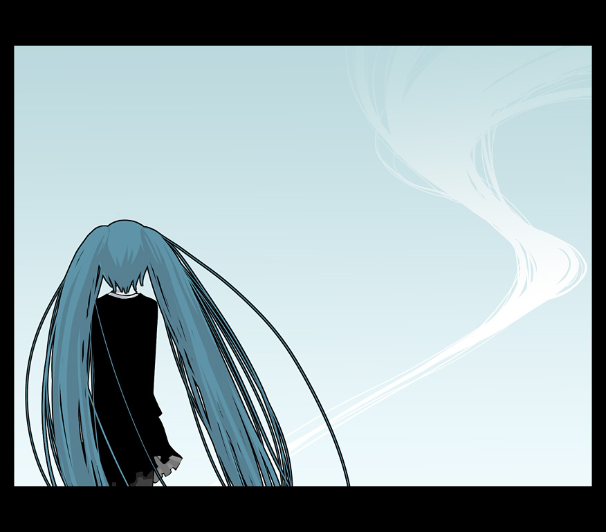 kintaro, hatsune miku, hatsune miku (saihate), saihate (vocaloid), vocaloid, bad id, bad pixiv id, green hair, letterboxed, long hair, pantyhose, solo, twintails, very long hair