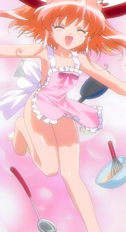 rizel, rizelmine, screencap, lowres, 00s, apron, barefoot, happy, loli, naked apron
