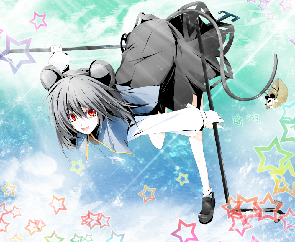 kanaria (fuusenkazura), mickey mouse, nazrin, disney, mickey mouse & friends, touhou, bad id, bad pixiv id, 1girl, animal ears, female focus, grey hair, mouse (animal), mouse ears, red eyes, solo