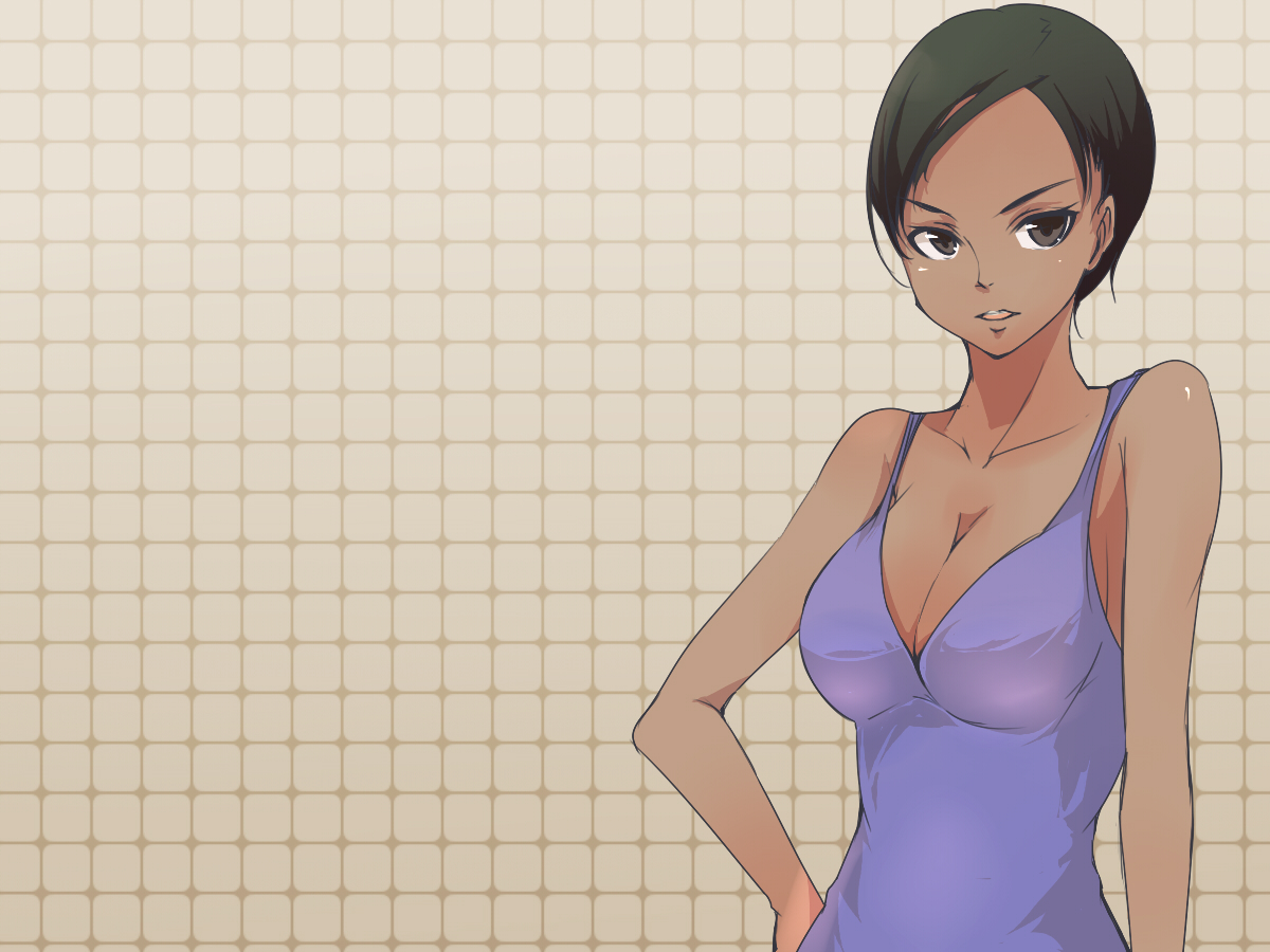 mune, muneyuki, sheva alomar, resident evil, resident evil 5, 1girl, bare shoulders, black eyes, black hair, black theme, breasts, brown eyes, cleavage, dark-skinned female, dark skin, female focus, large breasts, looking at viewer, short hair, solo