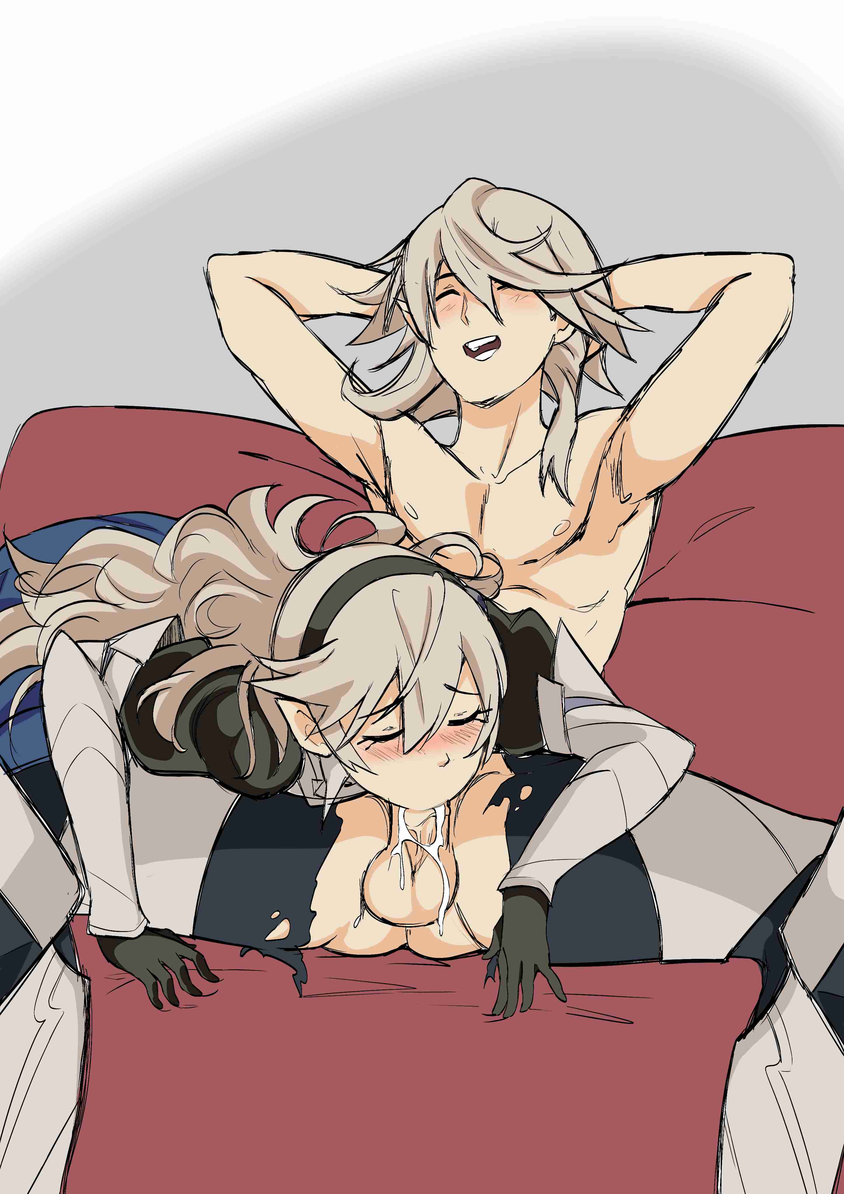 decoxart, fefex, rs40uchiha, female corrin (fire emblem), male corrin (fire emblem), fire emblem, fire emblem fates, nintendo, 1boy, 1girl, closed eyes, cum, cum in mouth, dual persona, fellatio, grey hair, hairband, oral, pointy ears, selfcest