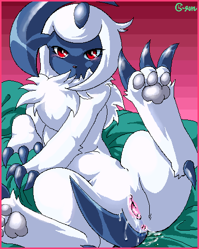 g-sun, absol, nintendo, pokemon, lowres, anus, blush, claws, furry, gen 3 pokemon, horns, pawpads, pokemon (creature), pussy, red eyes, single horn, tail