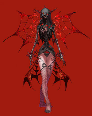 lowres, bone, fishnets, skull, thighhighs, wings