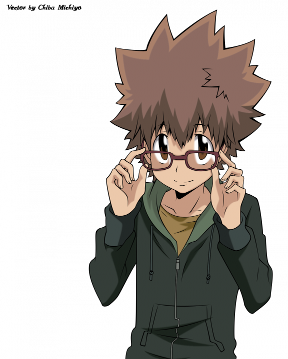 sawada tsunayoshi, katekyo hitman reborn!, 00s, brown hair, glasses, hood, hoodie