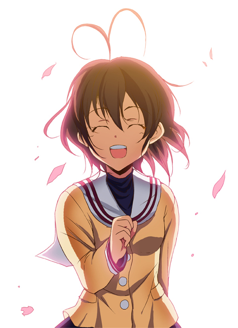 ishigami kazui, furukawa nagisa, clannad, bad id, bad pixiv id, 00s, antenna hair, brown hair, closed eyes, open mouth, school uniform, short hair, solo