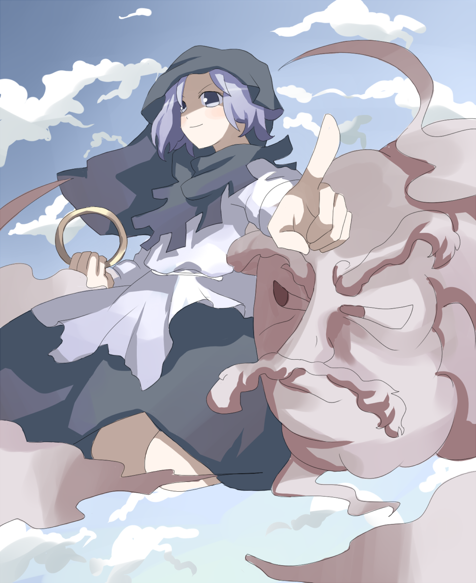 uiru, kumoi ichirin, unzan, touhou, 1girl, blue eyes, blue hair, cloud
