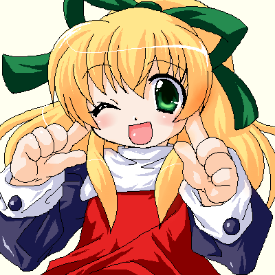 ikeda jun (aquaqua), roll (mega man), capcom, mega man (classic), mega man (series), lowres, blonde hair, green eyes, hair ribbon, long hair, ponytail, ribbon, solo