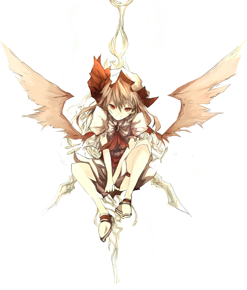 makai no juumin, remilia scarlet, touhou, bad id, bad pixiv id, 1girl, bat wings, female focus, solo, white background, wings