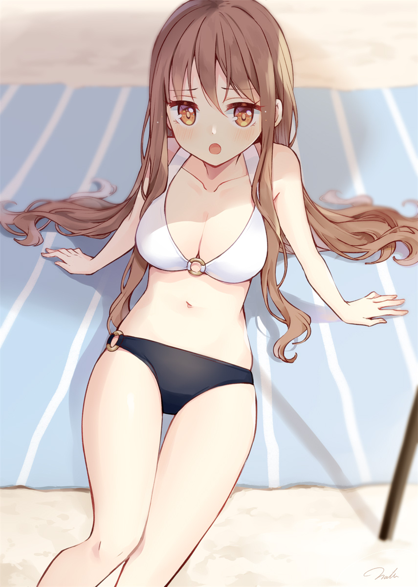 hazuki natsu, commission, highres, pixiv commission, tagme, 1girl, bikini, breasts, cleavage, large breasts, looking at viewer, navel, swimsuit