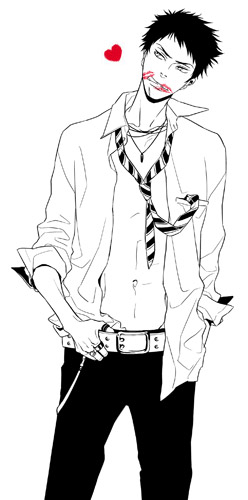 yamamoto takeshi, katekyo hitman reborn!, lowres, 00s, 8059, belt, black hair, kiss, male focus, short hair, topless male