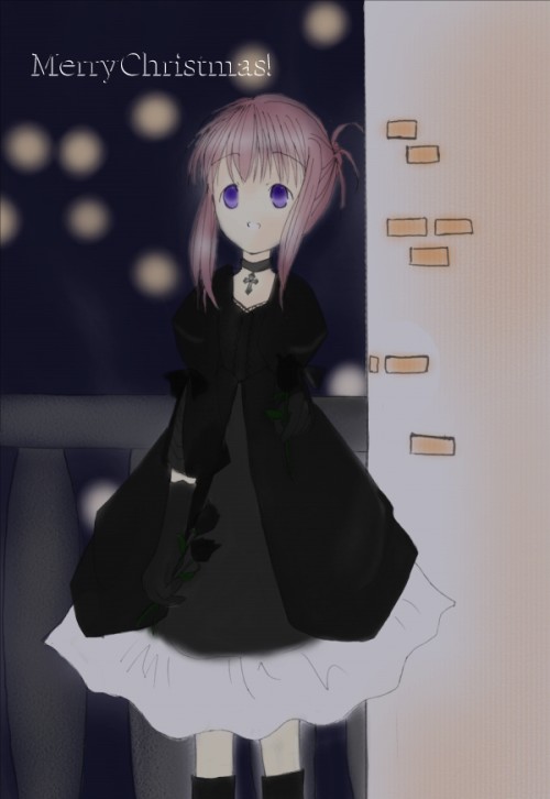 chikage (sister princess), sister princess, 00s, 1girl, choker, christmas, cross, dress, female focus, purple hair, solo