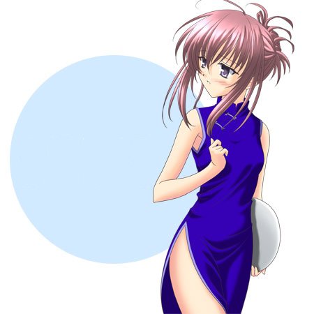 chikage (sister princess), sister princess, lowres, 00s, 1girl, blue dress, china dress, chinese clothes, dress, female focus, purple hair, side slit, sleeveless, sleeveless dress, solo, white background