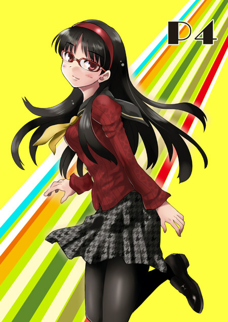 konekisu, amagi yukiko, atlus, persona, persona 4, bad id, bad pixiv id, black hair, glasses, hairband, long hair, pantyhose, solo