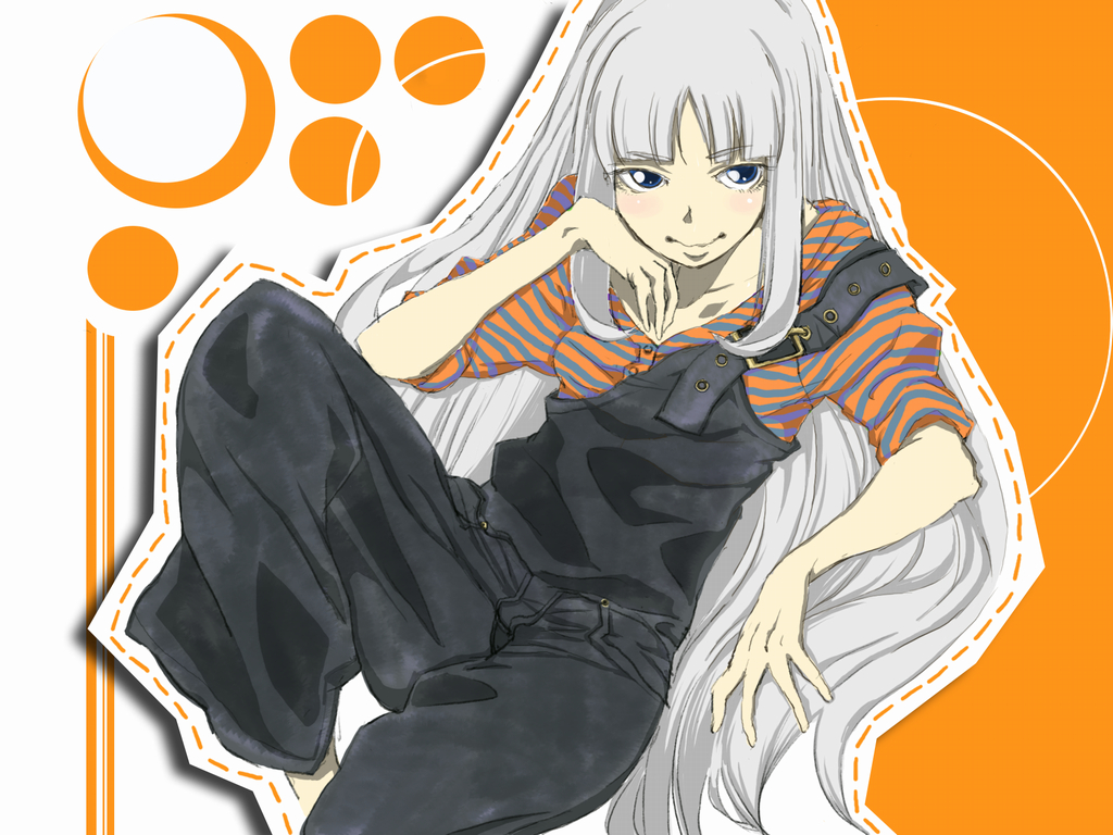 egg (artist), iriomote yamanuko, fujiwara no mokou, touhou, bad id, bad pixiv id, 1girl, casual, female focus, long hair, looking at viewer, overalls, solo, suspenders, very long hair