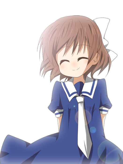 hrk, hrk (humming), okazaki ushio, clannad, bad id, bad pixiv id, 00s, brown hair, child, closed eyes, dress, hair ribbon, ribbon, school uniform, short hair