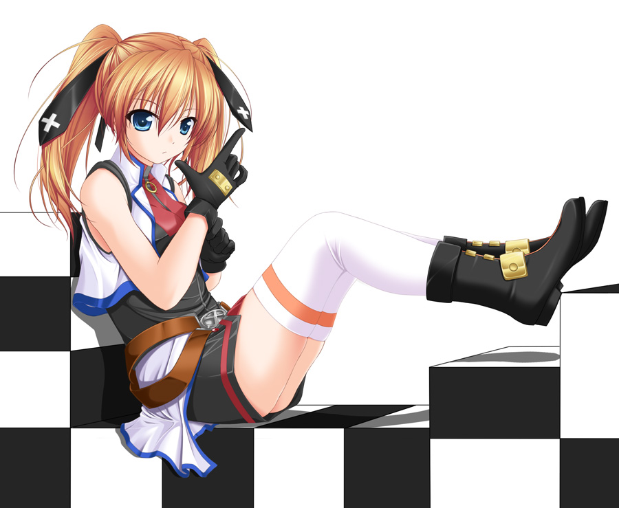 amicis, teana lanster, lyrical nanoha, mahou shoujo lyrical nanoha, mahou shoujo lyrical nanoha strikers, 00s, boots, gloves, orange hair, solo, thighhighs, twintails