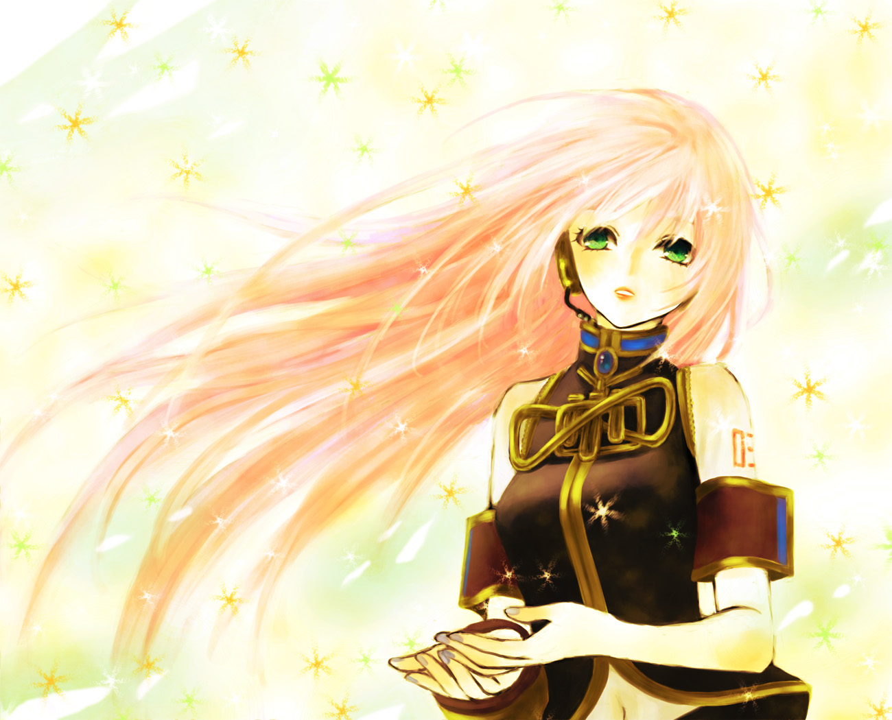 akatsuki byakuya, megurine luka, vocaloid, bad id, bad pixiv id, tagme, green eyes, long hair, solo, star (symbol), very long hair