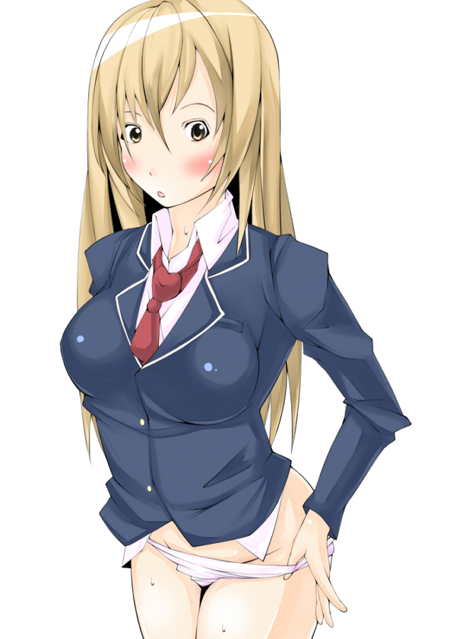 hiraizumi (pixiv103079), meedas, minami haruka, minami-ke, 00s, blonde hair, blush, long hair, necktie, panties, solo, standing, underwear, undressing