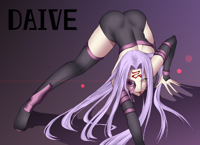 daive, medusa (fate), medusa (rider) (fate), fate/stay night, fate (series), type-moon, 00s, 1girl, dress, female focus, purple hair, red eyes, skirt, solo, square pupils, strapless, strapless dress, thighhighs