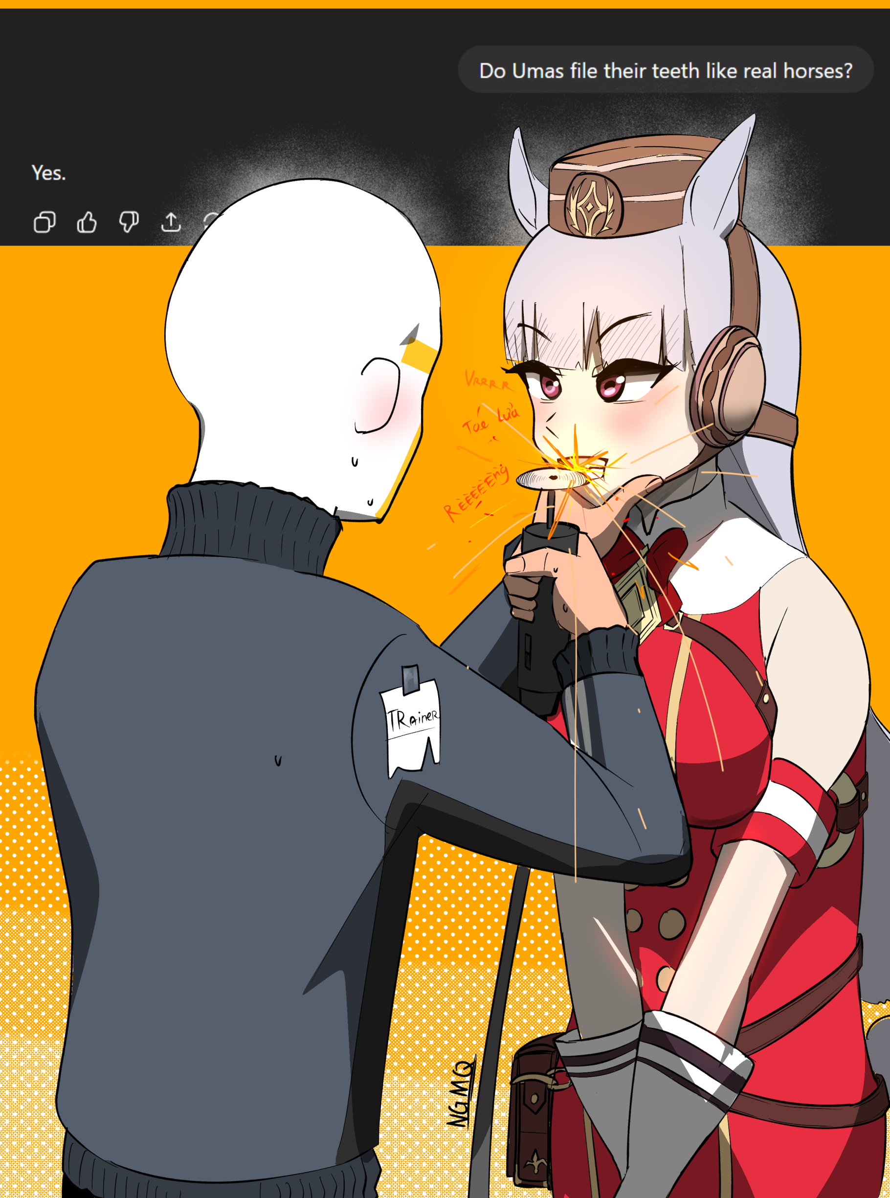 gold ship (red strife) (umamusume), gold ship (umamusume), umamusume, absurdres, highres, 1girl, animal ears, armband, blunt bangs, bow, bowtie, breasts, bridle, brown hat, dress, ear bow, ear covers, ear ribbon, gloves, grey hair, hat, horse ears, horse girl, horse tail, long hair, ngmq, pillbox hat, purple eyes, red dress, sleeveless, sleeveless dress, striped armband, striped clothes, tail, white gloves
