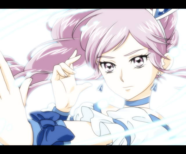 aku suki (artist), aono miki, cure berry, fresh precure!, precure, third-party edit, 00s, 1girl, earrings, eyelashes, female focus, jewelry, letterboxed, magical girl, purple eyes, purple hair, solo