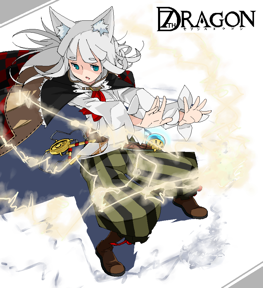 amami amayu, ikurakun (7th dragon), mage (7th dragon), 7th dragon, 7th dragon (series), 1girl, animal ears, boots, cape, female focus, solo, white hair