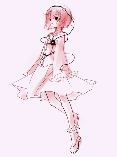 binega~a, vinegar, komeiji satori, touhou, bad id, bad pixiv id, lowres, 1girl, dress, female focus, hairband, heart, monochrome, pink theme, solo