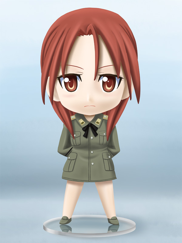 lielos, minna-dietlinde wilcke, nendoroid, strike witches, world witches series, 00s, 1girl, chibi, female focus, figure, long hair, military, military uniform, red eyes, red hair, solo