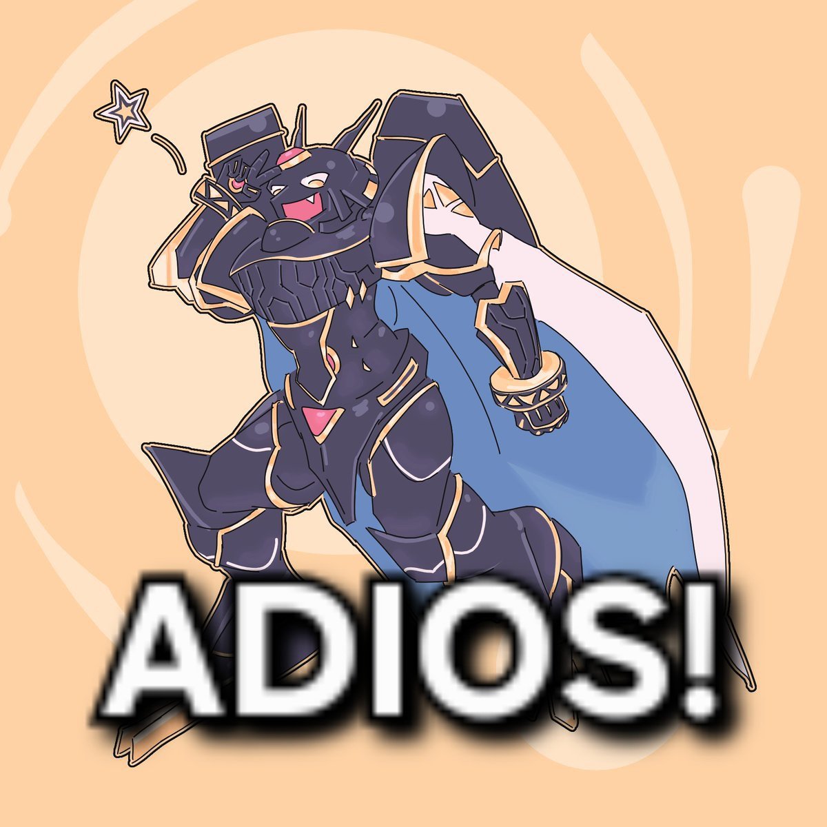 color-les, alphamon, digimon, highres, armor, black armor, black helmet, cape, creature, creature focus, digimon (creature), fake horns, forehead jewel, helmet, horned helmet, horns, knight, looking at viewer, no humans, robot, shoulder armor, simple background, solo, white cape