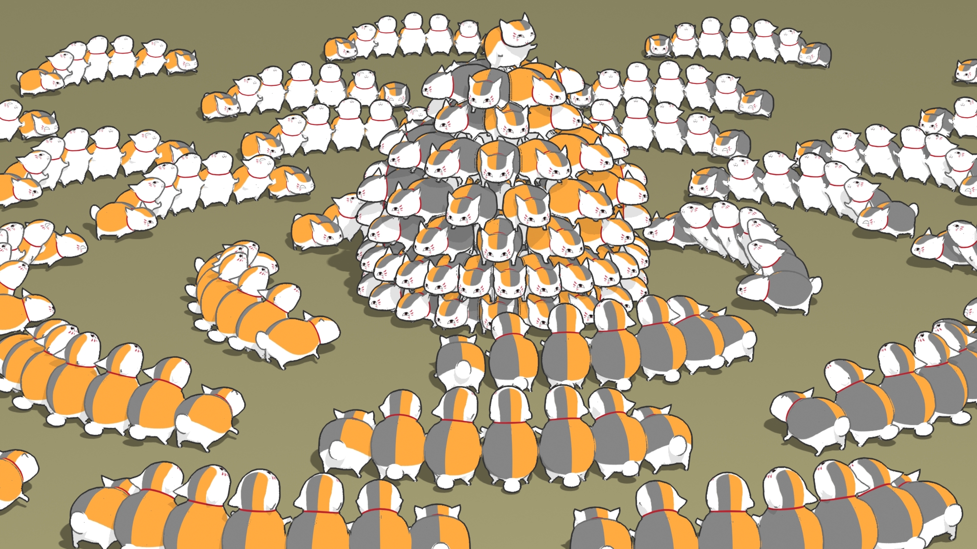 page (artist), pei page, nyanko-sensei, natsume yuujinchou, highres, 00s, animal focus, cat, collar, no humans, too many, too many cats