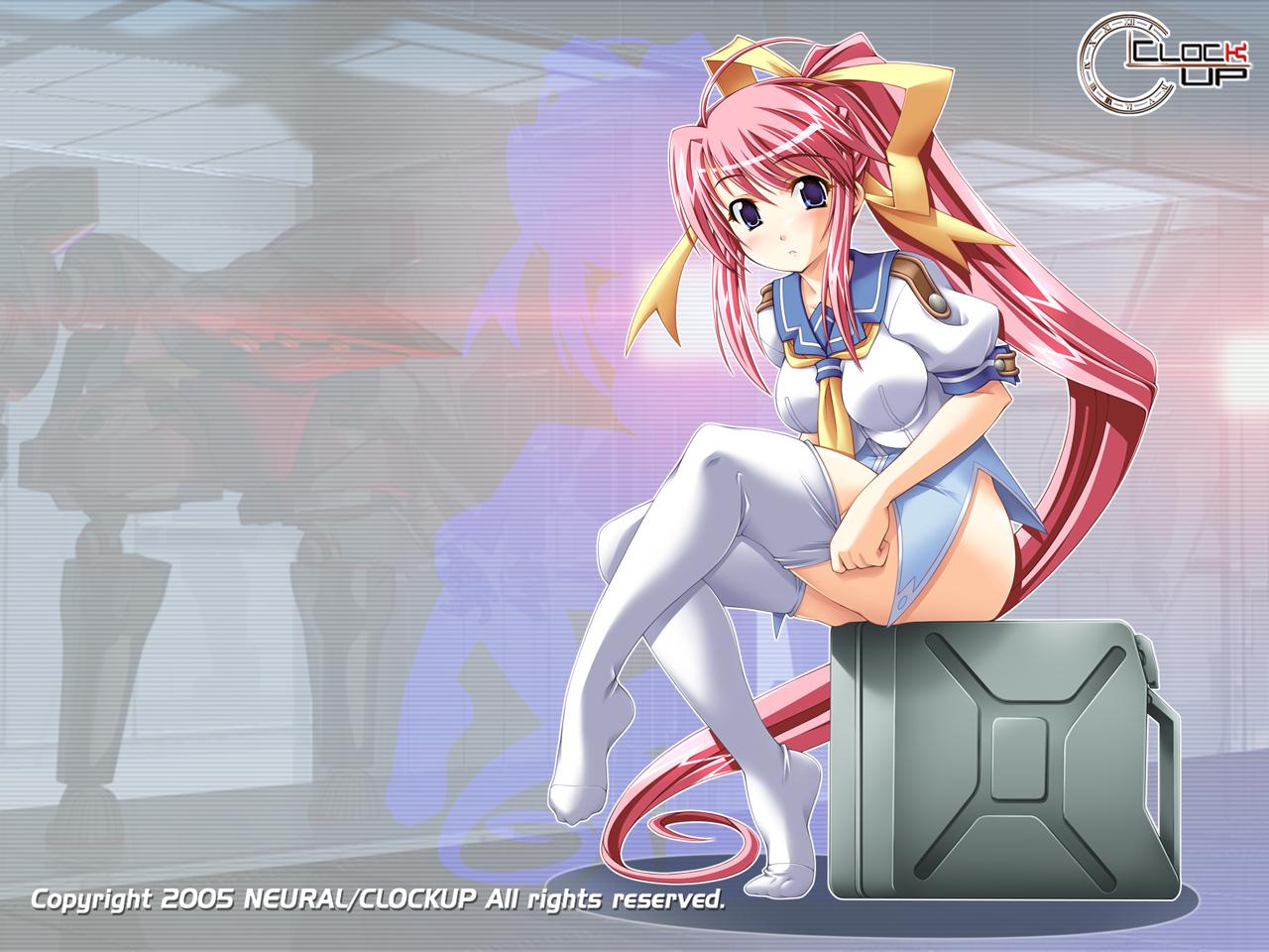 amatsue hikari, dyogrammaton, tagme, bottomless, dressing, long hair, pink hair, ponytail, purple eyes, thighhighs, very long hair
